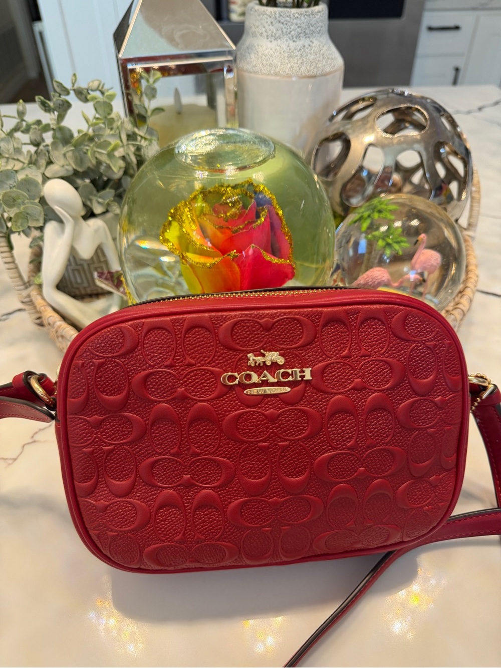 Coach Red Signature Embossed Crossbody Bag - Picture 13 of 16